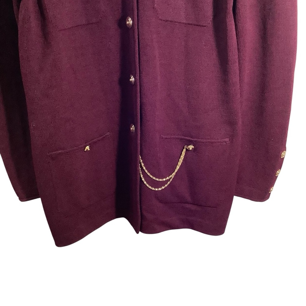 St. John Santana Knit Burgundy Sweater with Gold Accents - Picture 3 of 8